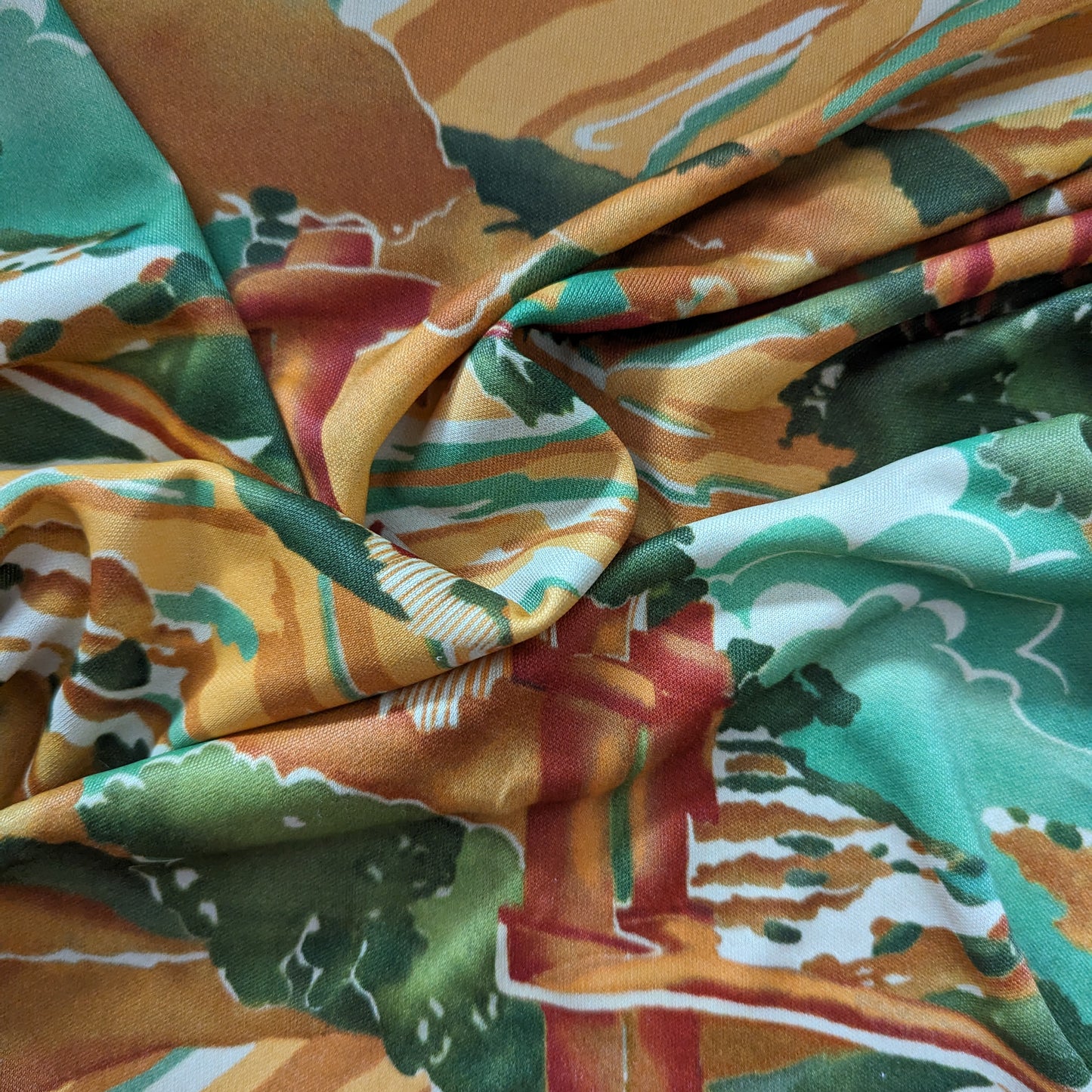 Jersey · Viskose · Abstrakte Malerei · Farbe: Gelb- und Grüntöne · 130 cm · 180 g/m² · Meterware