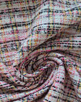 Deadstock Tweed Baumwollmix – Pantone-Farbton Whisper White Rosa-Neon-Gelb-Schwarz mit Lurex (Meterware, Stoffbreite 150 cm) (M9X4X13)