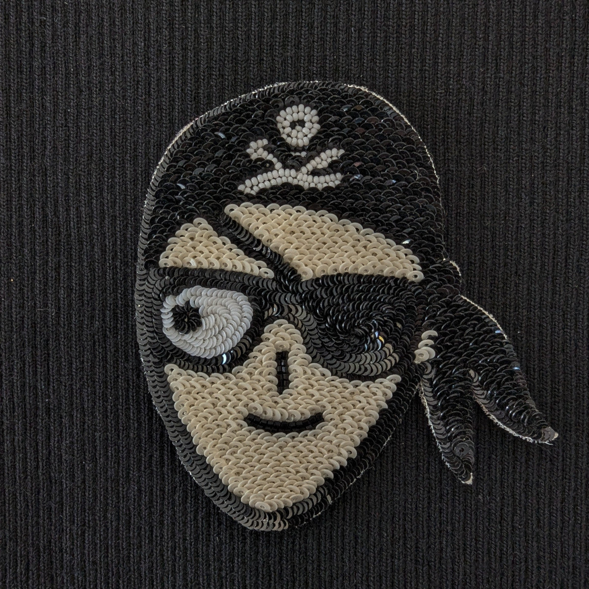 D&G Pirat patch, 14cm, black and beige sequin embroidery with skull and crossbones.
