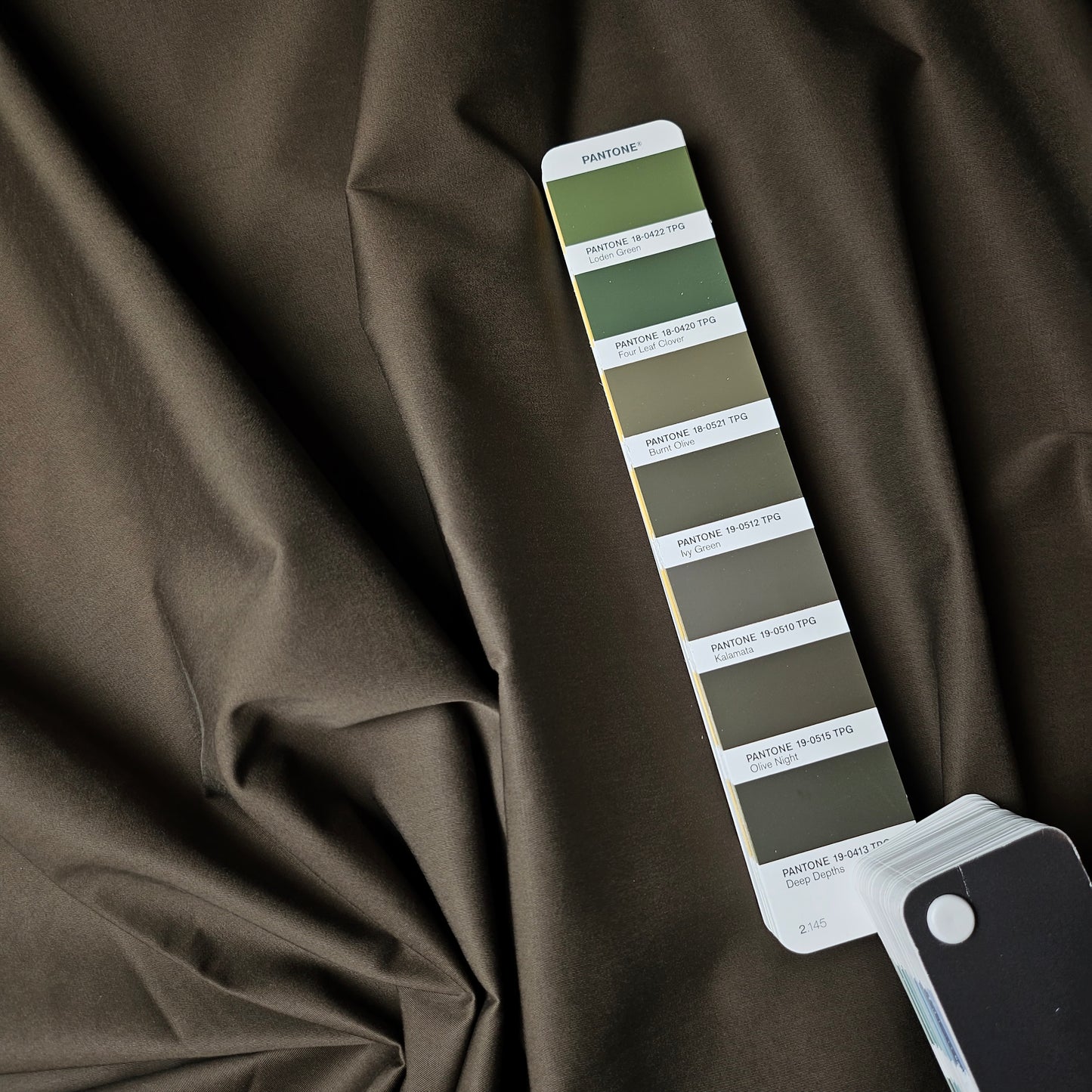 Pantone Olive Night Meterware Garbadine Baumwolle wasserabweisend Etr* ideal für Trenchcoats 150 cm M5X1X8 230g/m²
