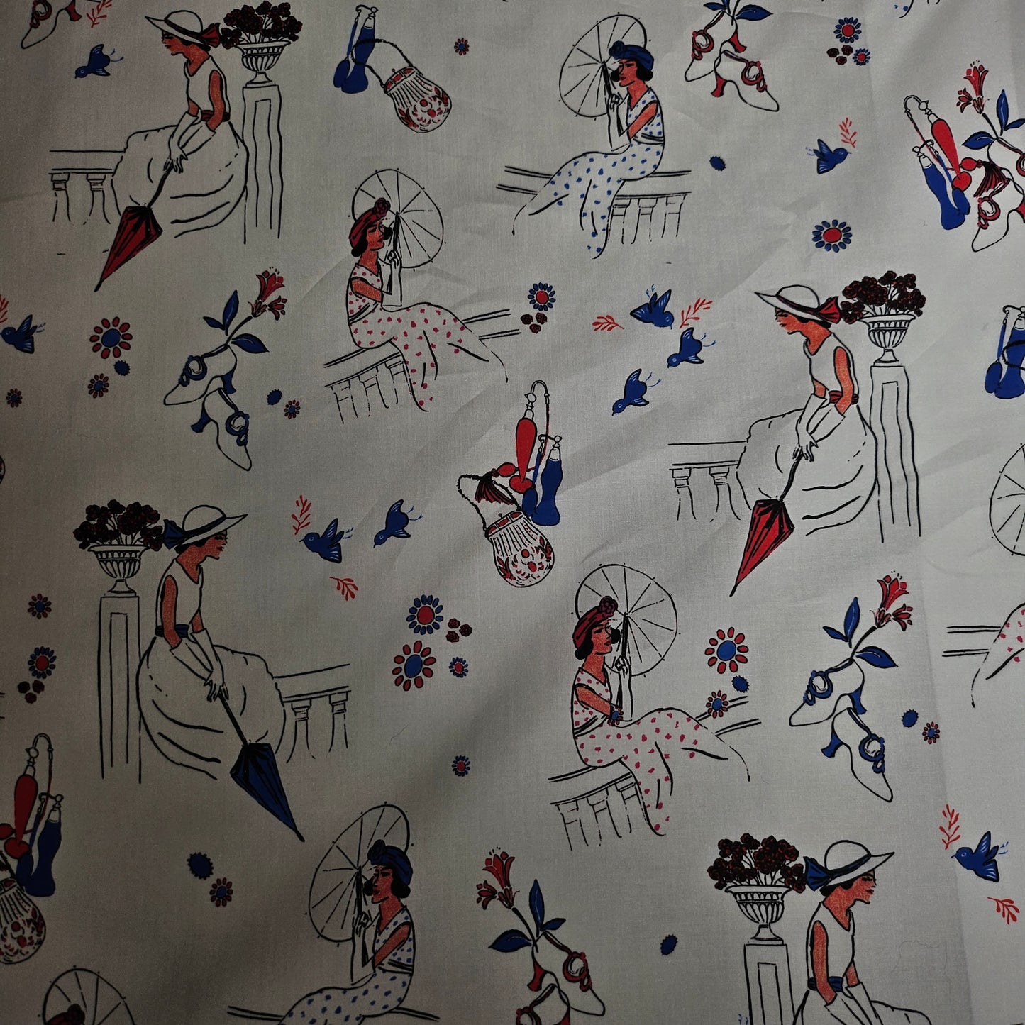 Poplin · Baumwolle · Figuren · Rot- Blau- Weißtöne · 150 cm · 100 g/m² · Meterware