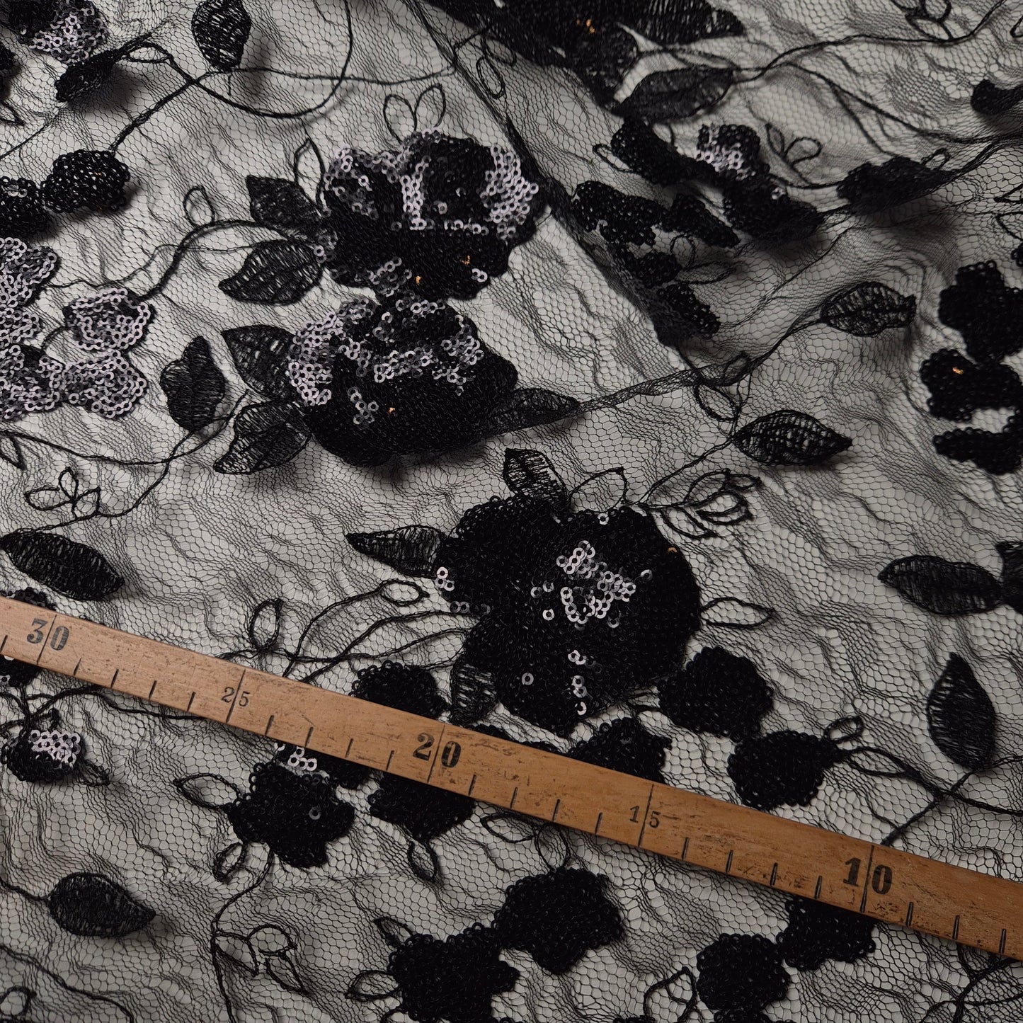 Einzelstück · Tüll · Mit Pailletten · Polyester · Floral · Schwarz · 110×160 cm