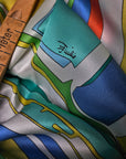 Pucci – Seidentuch Twillseide Türkis Blau Weiß Orange Beige | 90 × 90 cm | S4X1X003
