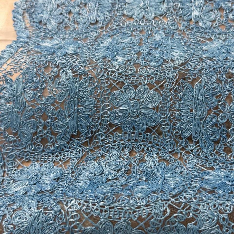 Kurzware · Taschenstoff · Macramee · Polyester, Raffia · Pantone Della Robbia Blue · ca. 30 cm