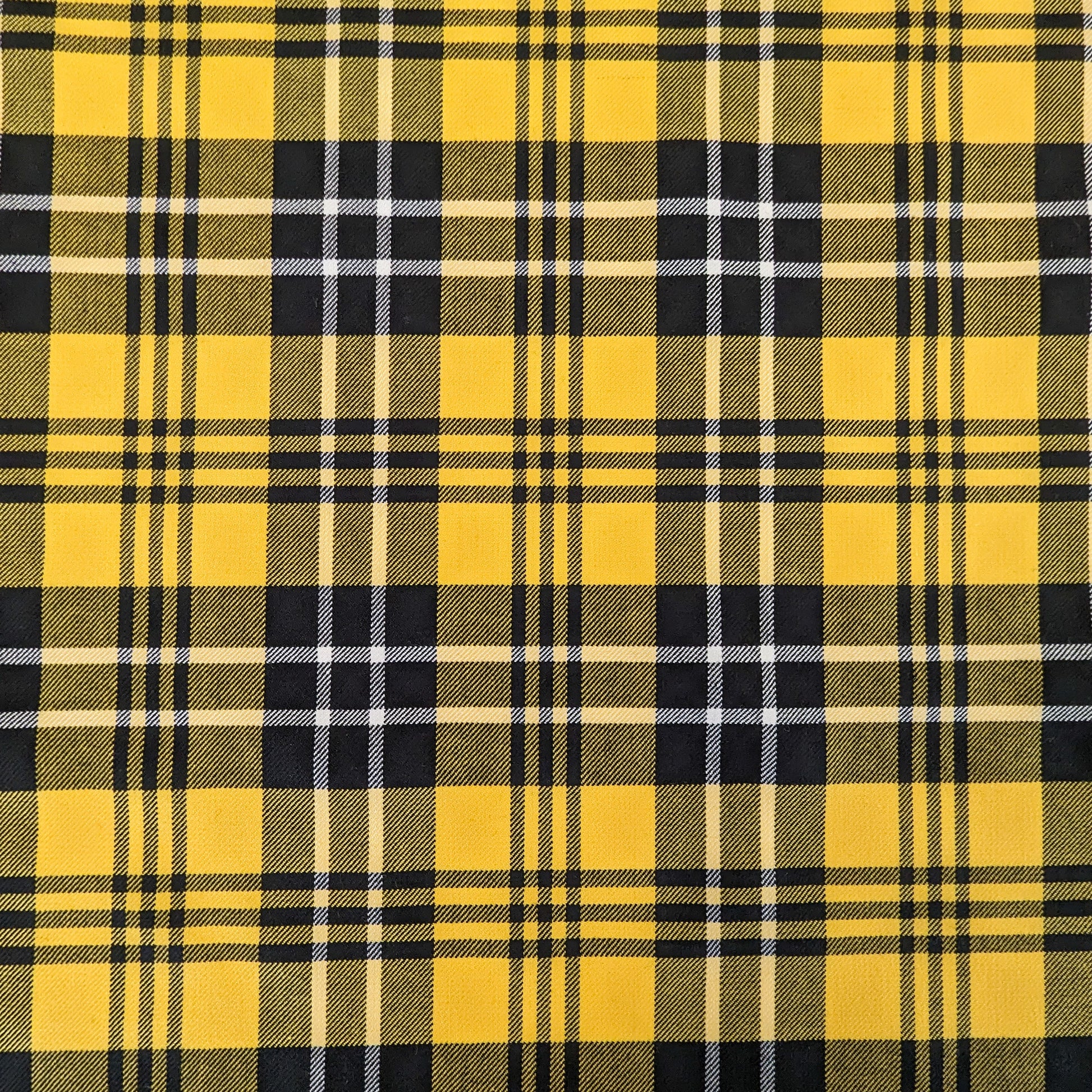Yellow, black, and white plaid wool fabric, 145 cm wide.