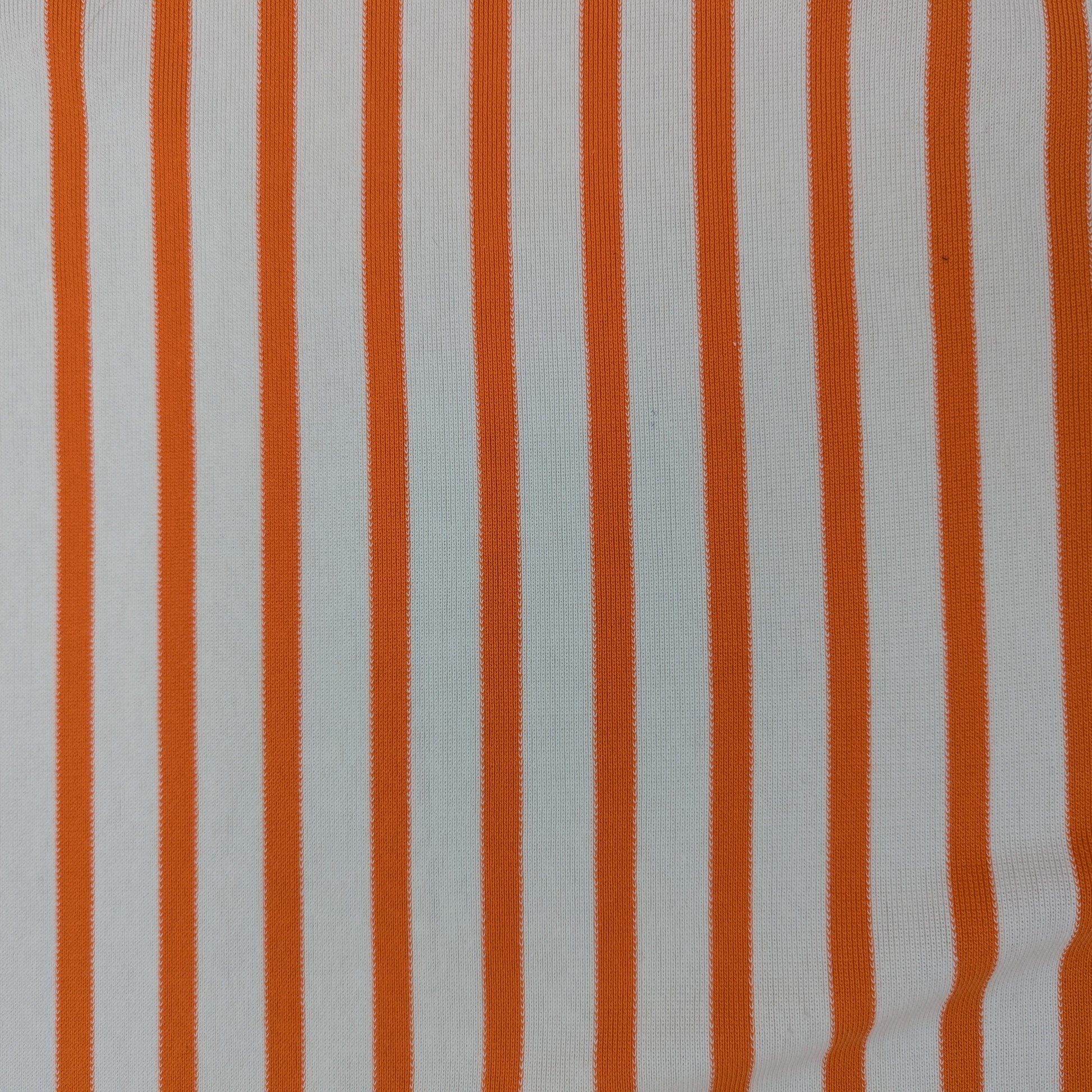 Orange and white striped cotton Punto Milano deadstock designer fabric, 160 cm wide.
