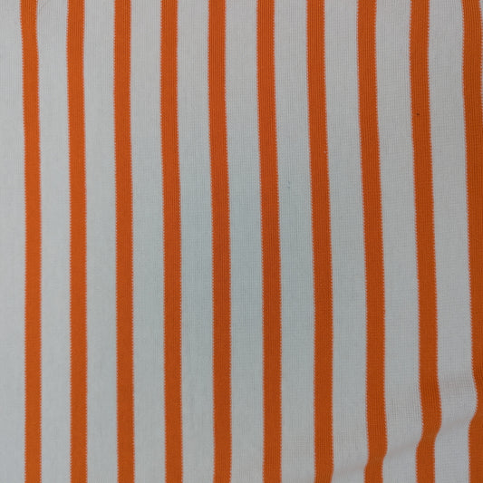 Orange and white striped cotton Punto Milano deadstock designer fabric, 160 cm wide.