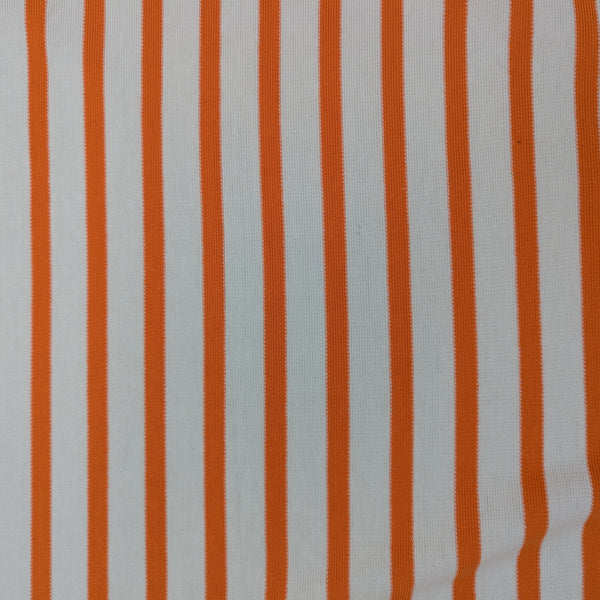 Orange and white striped cotton Punto Milano deadstock designer fabric, 160 cm wide.