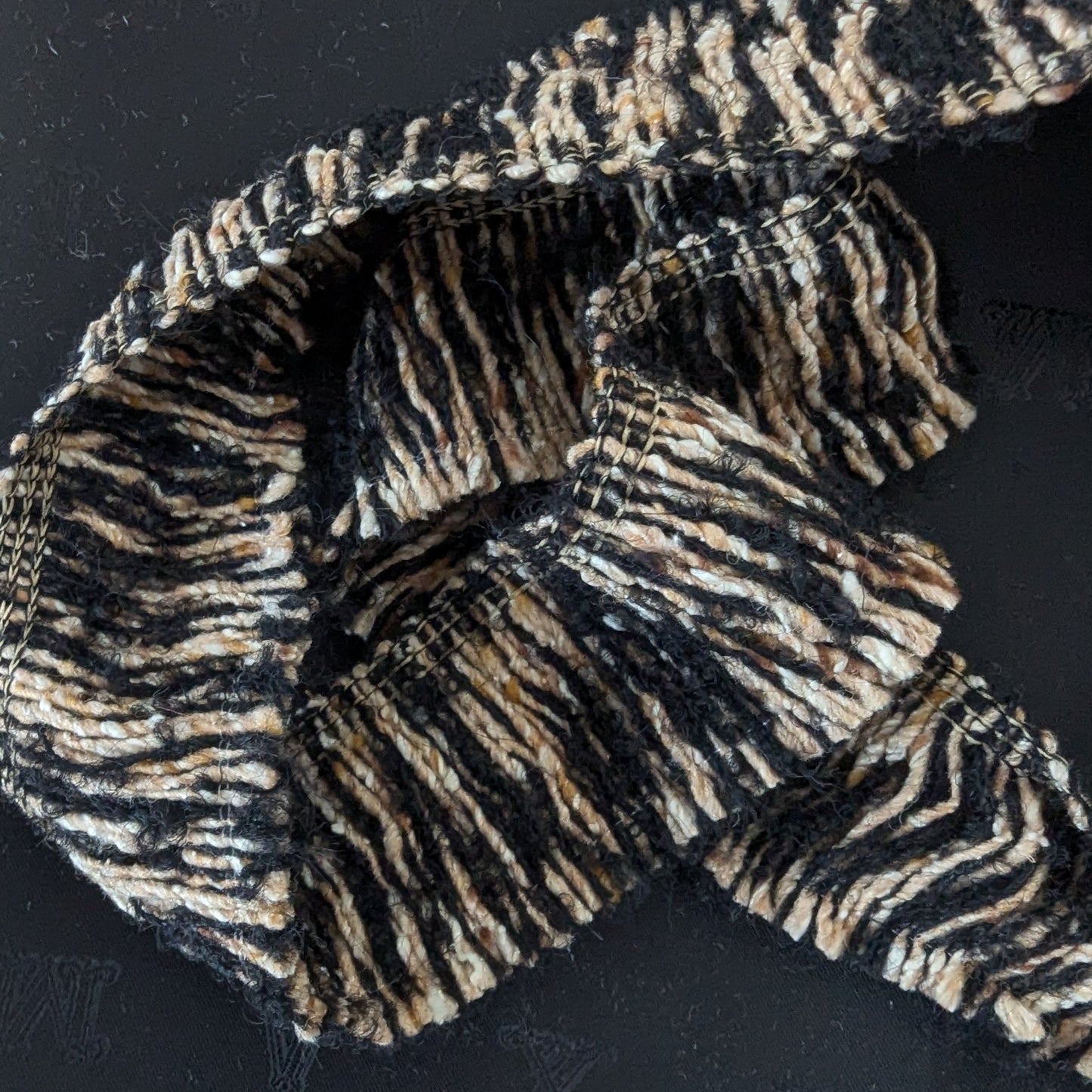 Gucci deadstock tweed trim, black and beige structured weave, 100 cm.