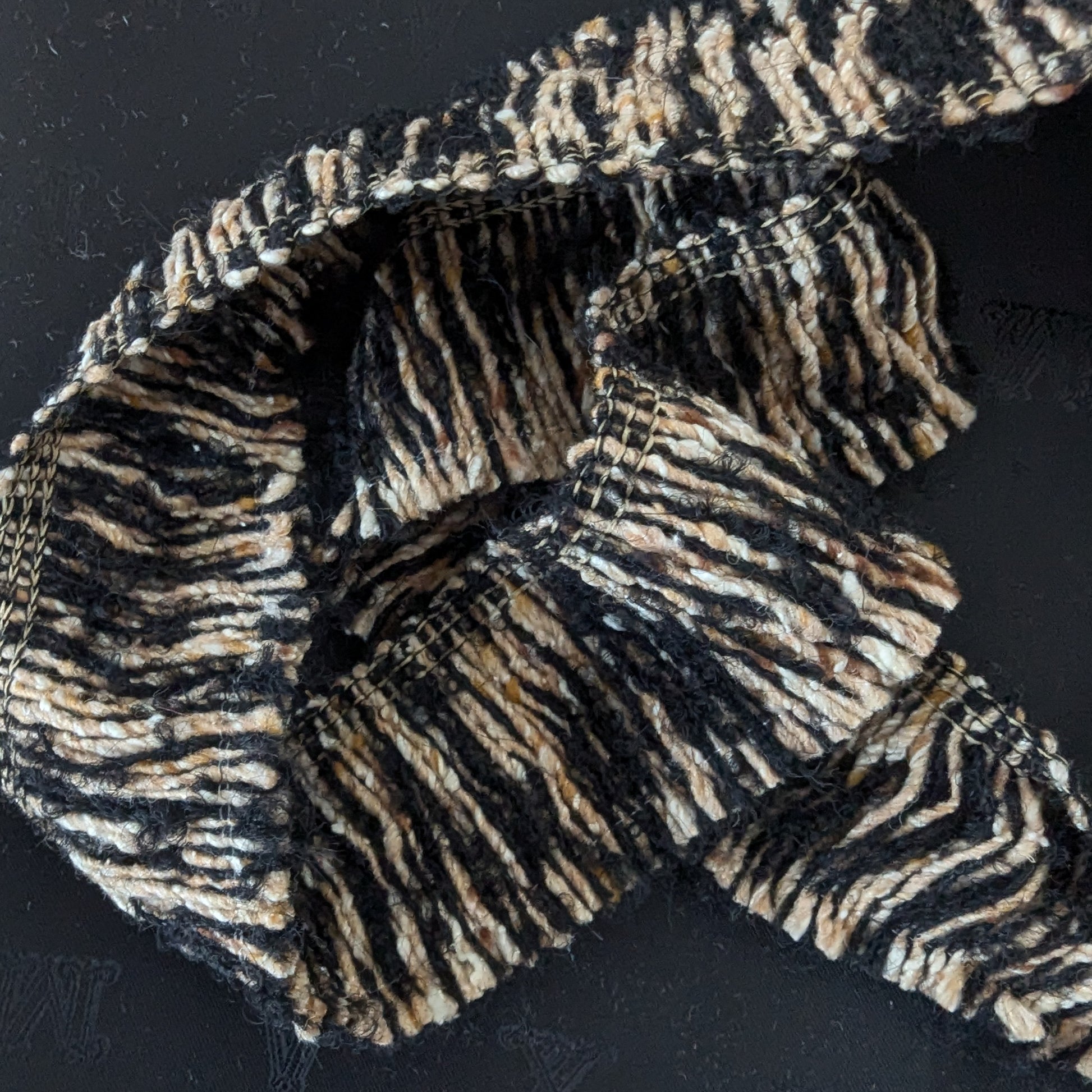 Gucci deadstock tweed trim, black and beige structured weave, 100 cm.