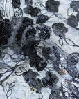 Meterware Schwarze Spitze mit Pailetten-Blumen 50 cm x 140 cm