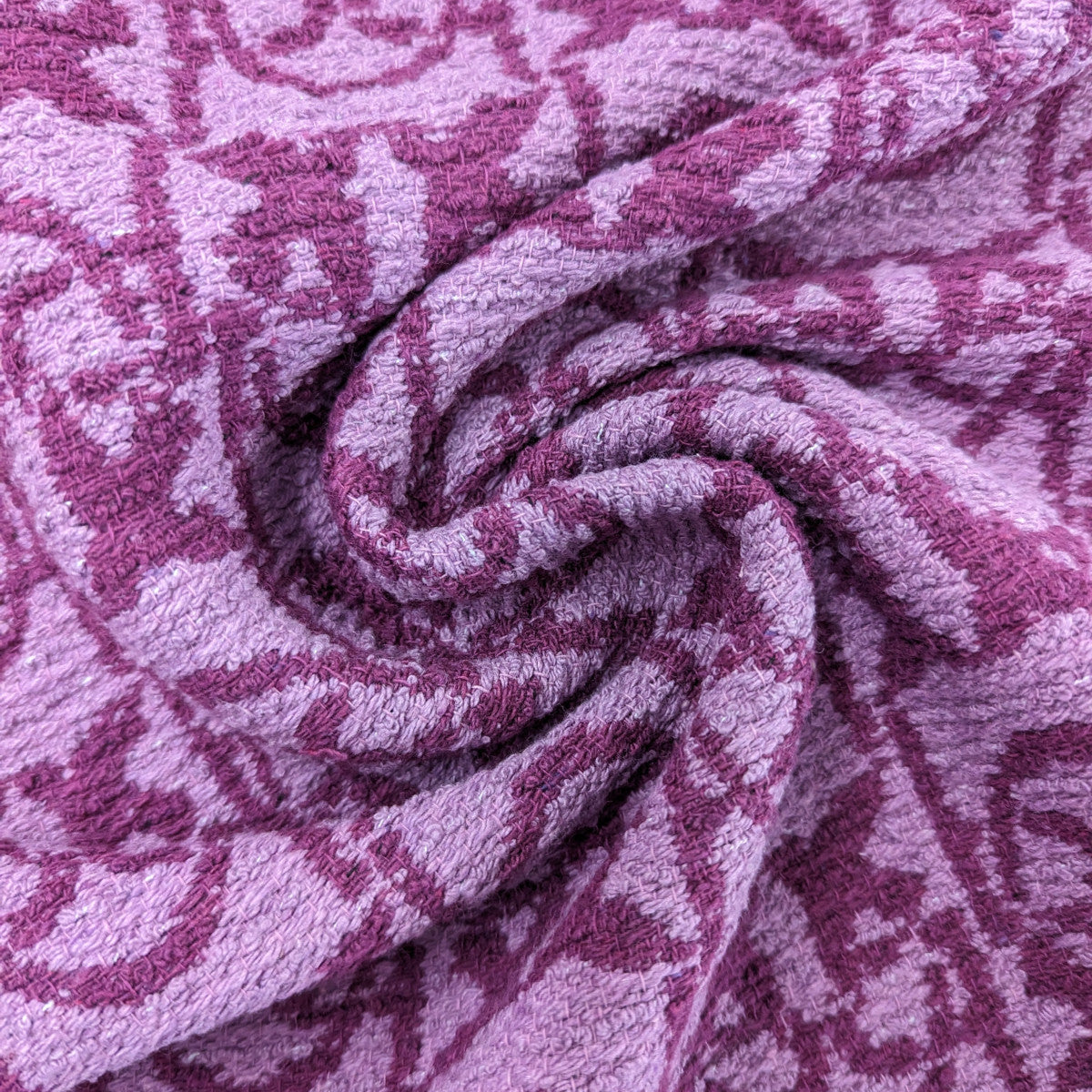 Deadstock Baumwoll-Tweed – Pantone-Farbton Crocus Lila mit Love Birds, Pinko (Meterware, Stoffbreite 150 cm) (M9X4X5)