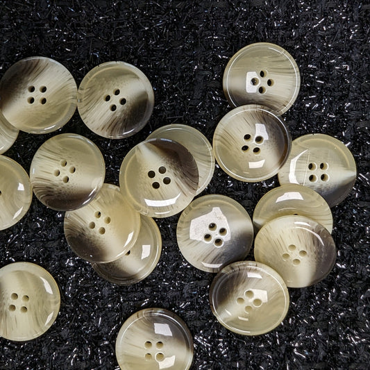 Golden Go*se shiny 3cm trench coat buttons, 10-8 count, with a beige and brown marbled swirl pattern.