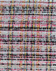 Deadstock Tweed Baumwollmix – Pantone-Farbton Whisper White Rosa-Neon-Gelb-Schwarz mit Lurex (Meterware, Stoffbreite 150 cm) (M9X4X13)