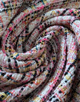 Deadstock Tweed Baumwollmix – Pantone-Farbton Whisper White Rosa-Neon-Gelb-Schwarz mit Lurex (Meterware, Stoffbreite 150 cm) (M9X4X13)