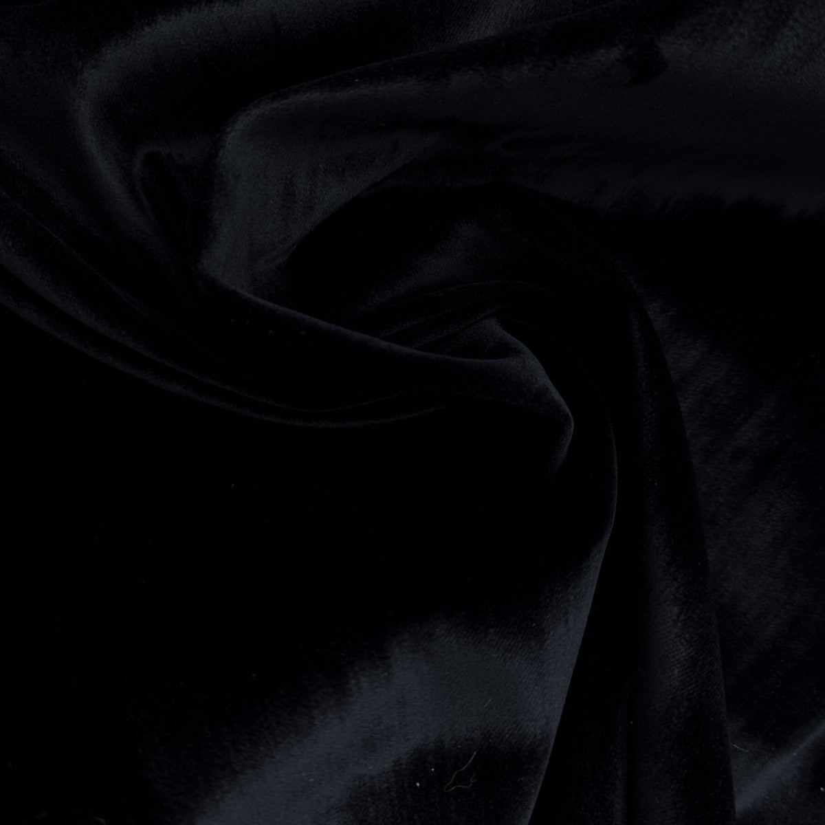 Deadstock black velvet denim fabric, 150cm wide, with soft folds and a subtle sheen.