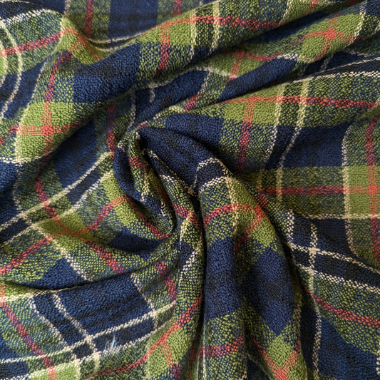 Schottenkaro, Wollstoff grob gewebt, Kariert Blau/Grün/Rot · 160 cm