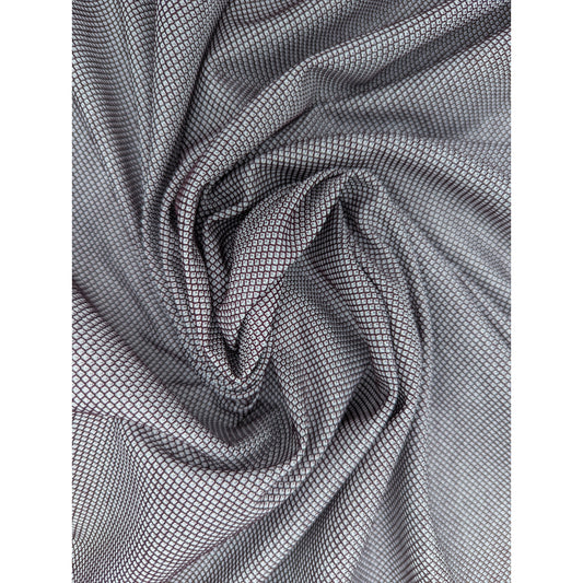 Gray viscose jersey fabric with a subtle fishnet texture, draped in a swirl.