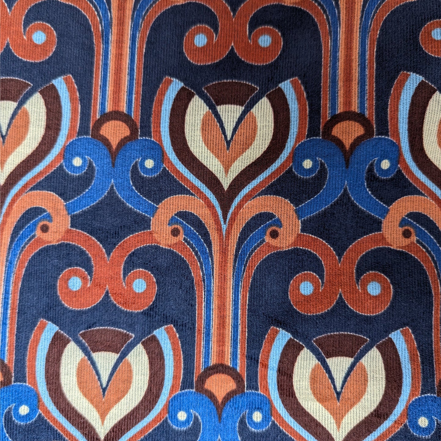Einzelstück · Cord · Feincord · Baumwolle · Ornament · Pantone Navy · 270×150 cm · 210 g/m²