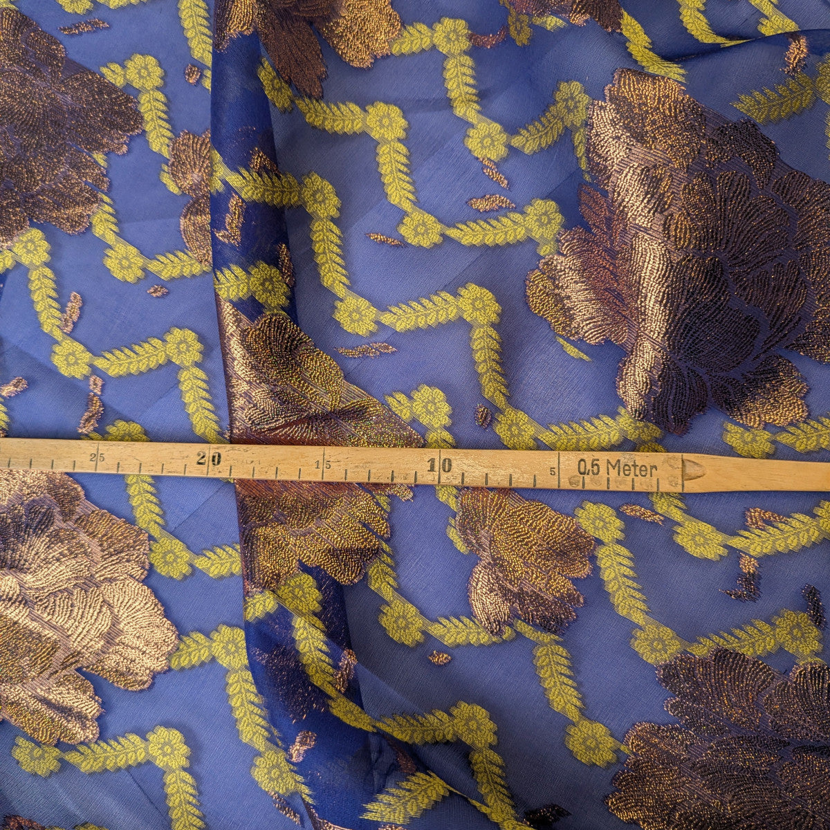 Chiffon · Fil Coupé · Seide, Lurex · Ornament · Kupfer und Grüntöne · 155 cm · 60 g/m² · Meterware