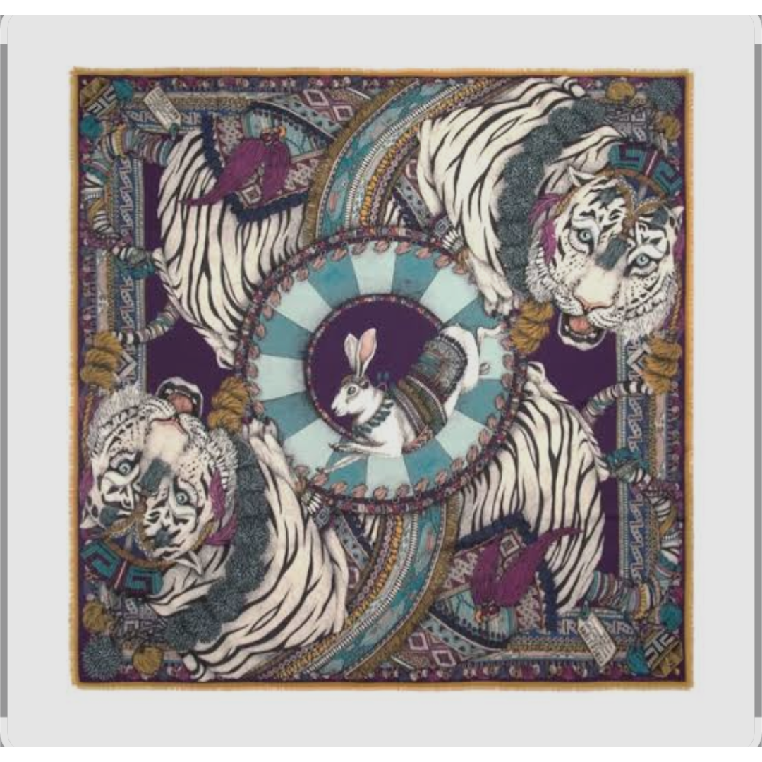 S8X6X030 Sabina Savage Schal Panel Hase Seide 140 cm X 140 cm