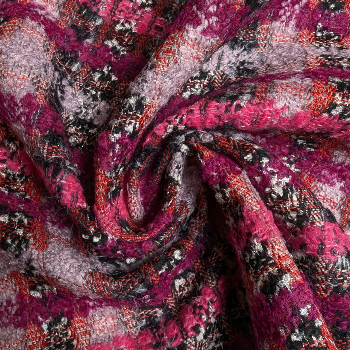 Einzelstück · Tweed · Wolle, Baumwolle · Kariert · Pinktöne · 145×160 cm