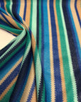 M*ssoni Designerstoff – Deadstock Polyesterjersey Blau-Grün Streifen | 165 cm | M2X5X3