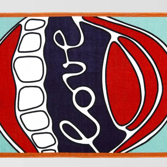 Aperol Orange L###s Vn cotton towel, 90x160cm, with abstract red, navy, white, and light blue design.
