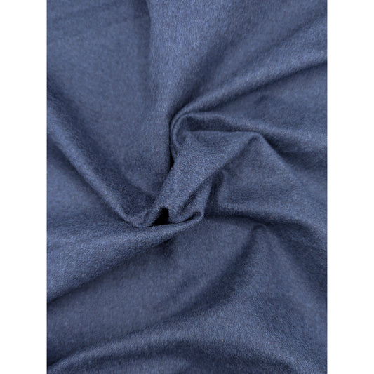 Dark blue wool fabric, subtly textured, draped with soft folds.