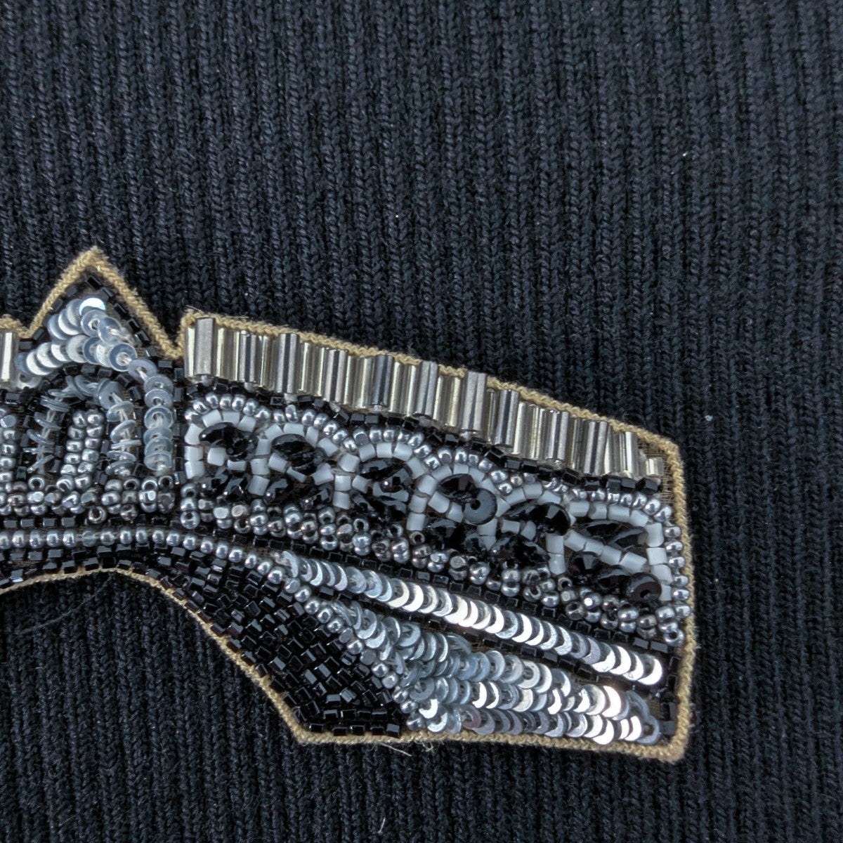 D&G black and silver beaded patch with sequin and pearl embroidery, 10 cm.