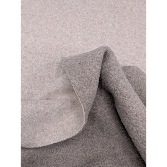 Oyster gray double-faced cashmere knit fabric, 120cm wide, with a soft, textured surface.