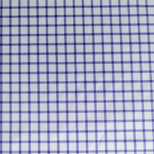 White and purple checkered cotton poplin deadstock fabric from E##o, 145 cm wide.