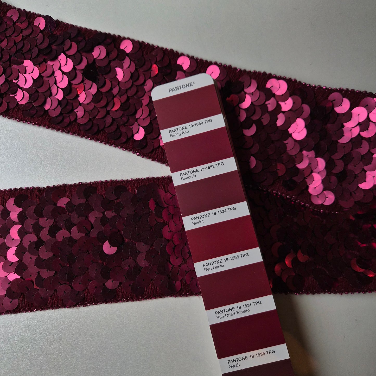 Band, Pailetten, Gummiband, Pantone Rhubarb, Pailetten · 8,5 cm