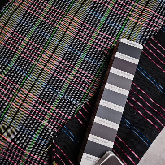 Jackenstoff · Doubleface · Baumwolle · Kariert · Neon und Schwarztöne · 145 cm · 440 g/m² · Meterware