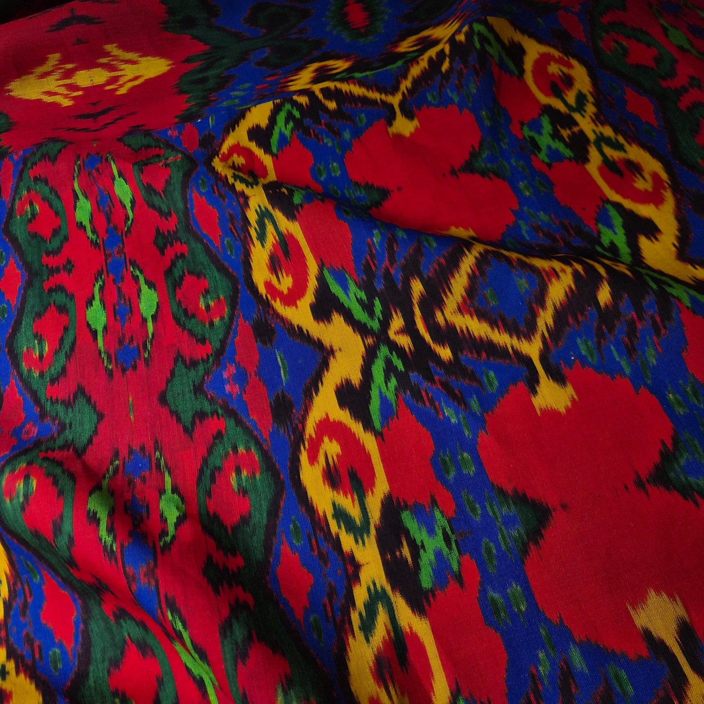 Leinengewebe · Leinen, Baumwolle · Azteken · Farbe: Rot- und Blautöne · 140 cm · Meterware
