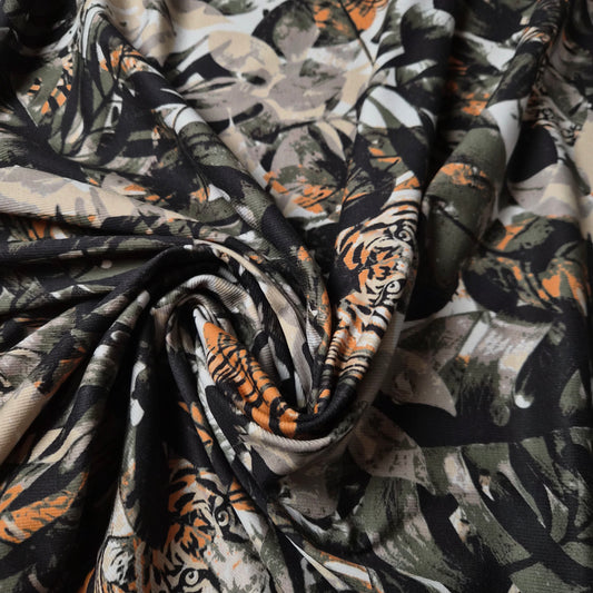 Feinripp · Baumwolle, Elasthan · Blätter Tiger Muster · 140 cm · Meterware