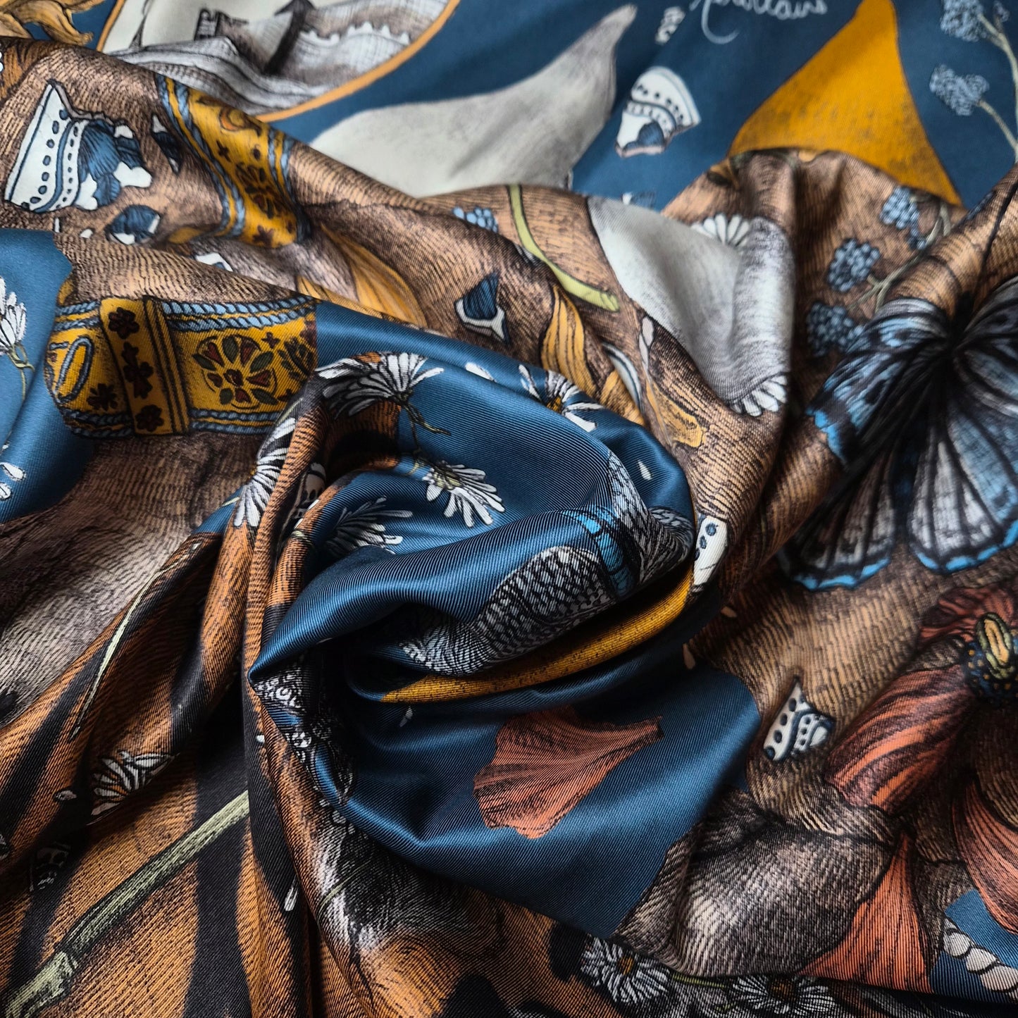 Twill · Seide · Bildmotiv · Petroltöne · 140×140 cm · Schalpanel