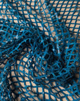 D&G Designerstoff – Deadstock Netz Kunstfaser mit Pailletten Basisfarbe Hawaiian Surf | Stoffbreite 100 cm | M10X1X34