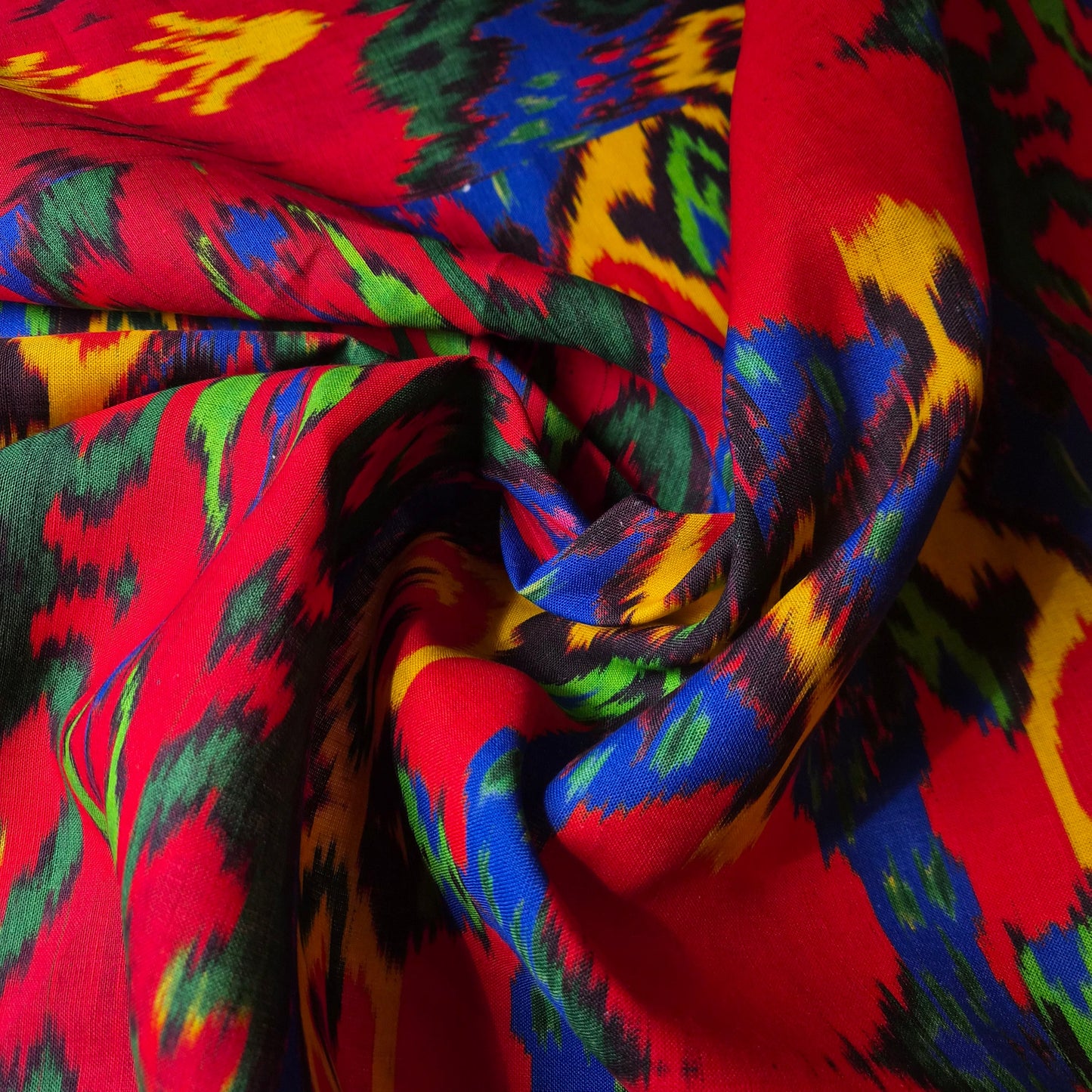 Leinengewebe · Leinen, Baumwolle · Azteken · Farbe: Rot- und Blautöne · 140 cm · Meterware