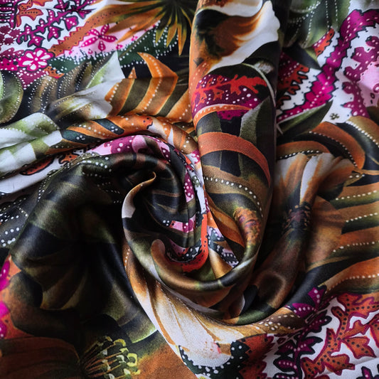 Satin · Seide · Floral · Bunt · 150×140 cm · Einzelstück