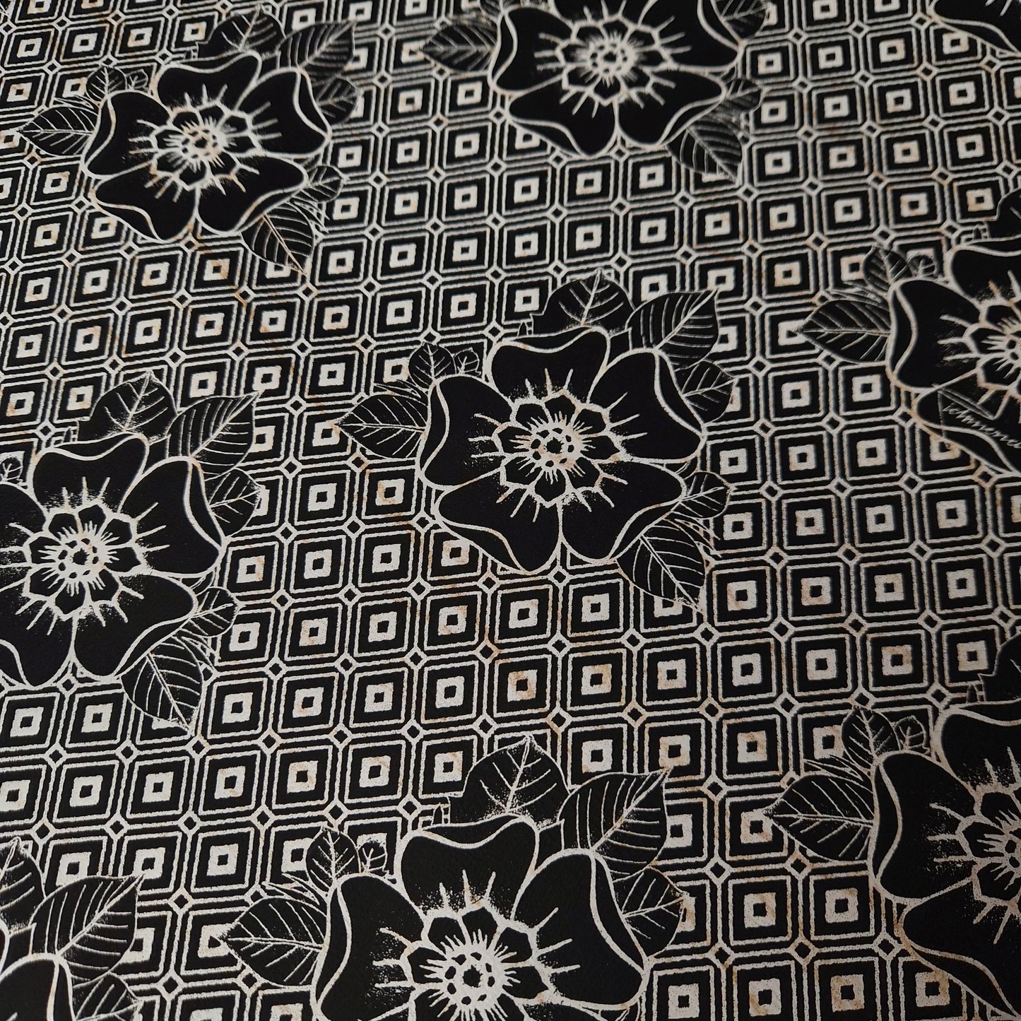 Einzelstück · Ziegenvelours · Leder · Vintage Druck · Weiß mit schwarzem Druck · DIN A3 quer · B-Ware