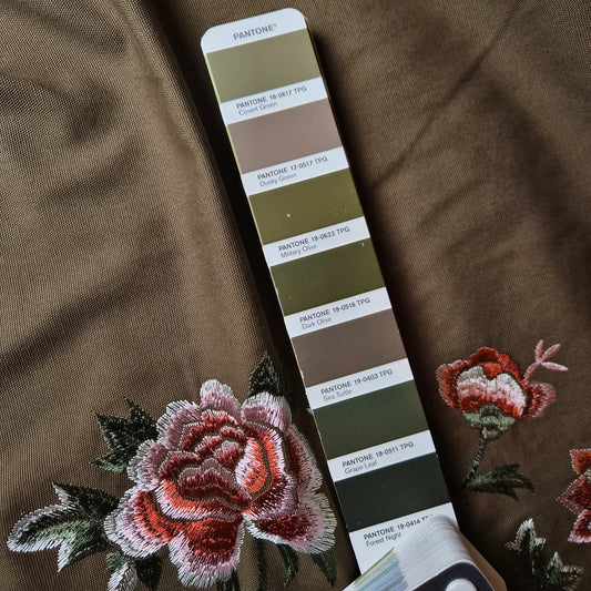 Canvas · bestickt · Baumwolle · Rosen · Pantone Sea Turtle · 150 cm · 250 g/m² · Meterware