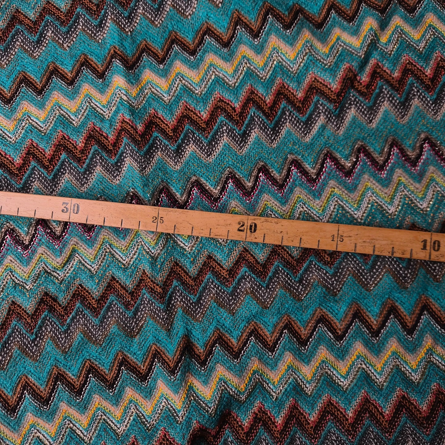 Grobstrick Baumwolle Lurex Zickzackmuster türkis und brauntöne Missoni Einzelstück 290 cm x 135 cm
