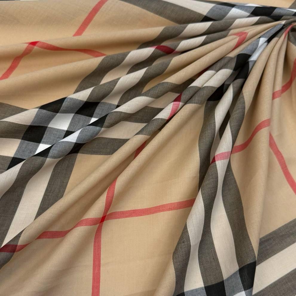 Einzelstück · Twill · Fließend · Viskose · Kariert · Rot-, Beige- und Schwarztöne · 200×152 cm