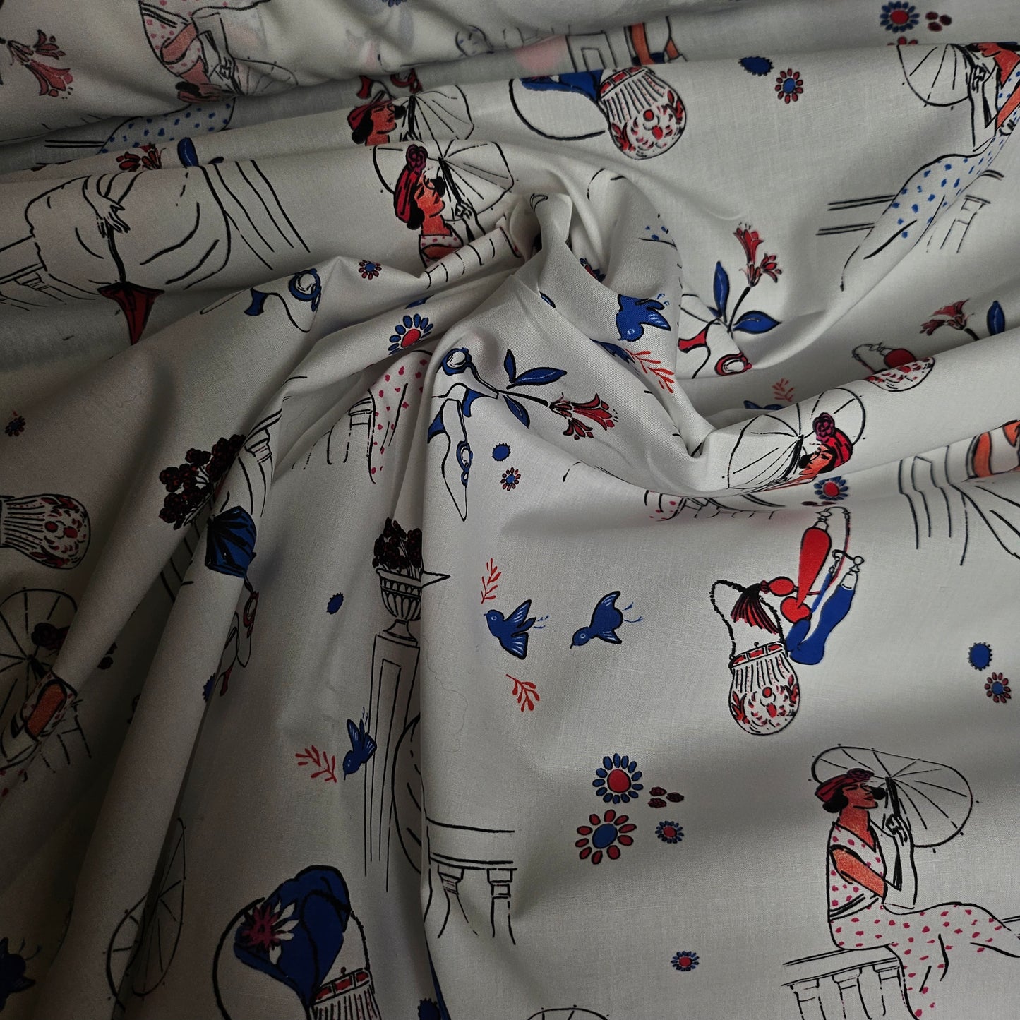 Poplin · Baumwolle · Figuren · Rot- Blau- Weißtöne · 150 cm · 100 g/m² · Meterware