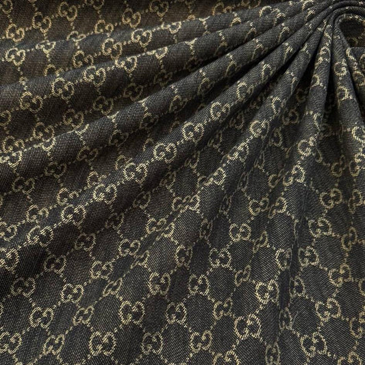 Jacquard Denim · Baumwolle · Logo / Monogramm · Blau, Beige · 160 cm