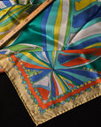 Pucci – Seidentuch Twillseide Türkis Blau Weiß Orange Beige | 90 × 90 cm | S4X1X003
