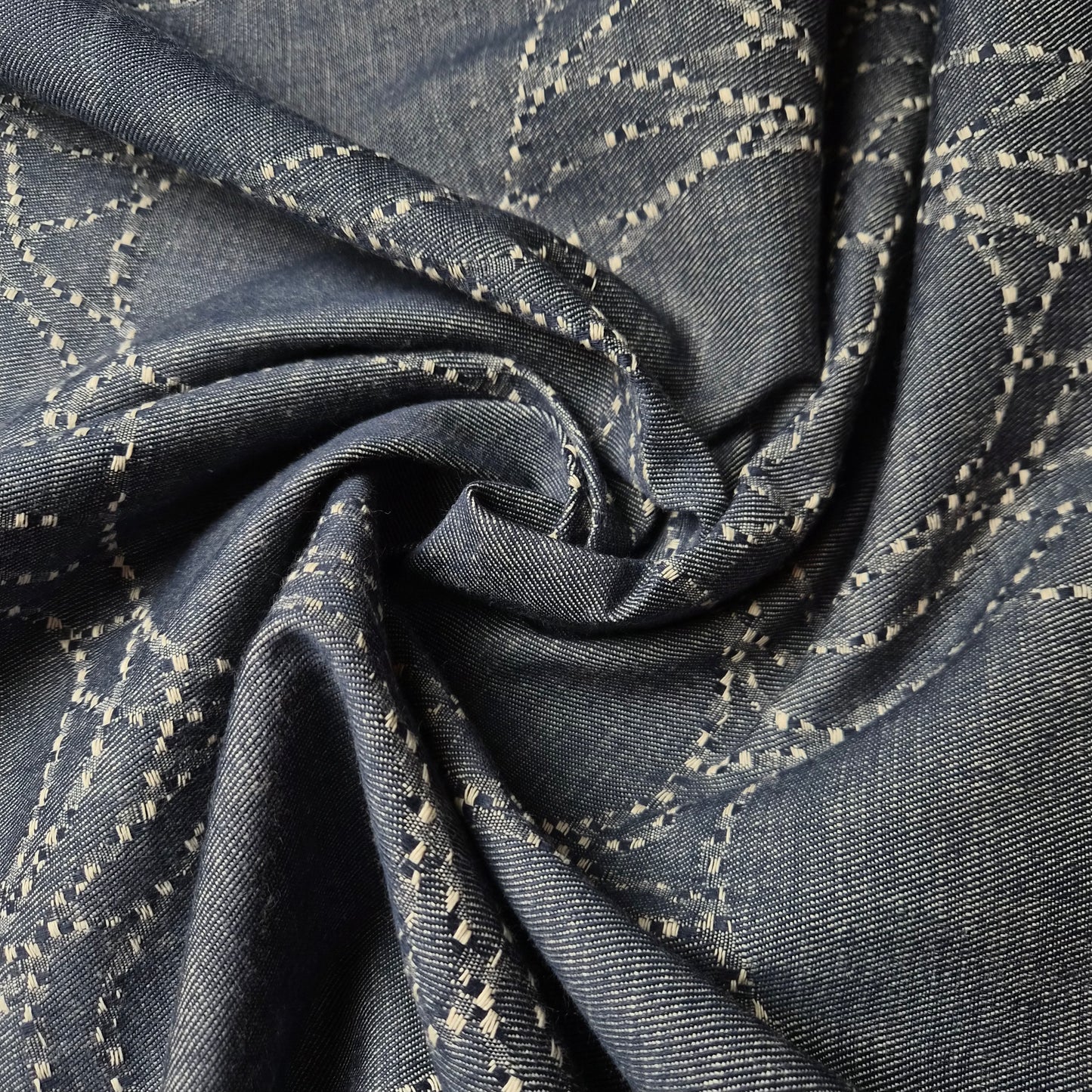 Meterware · Denim · Bestickt · Baumwolle · Abstrakt · Blau · 155 cm · 230 g/m²