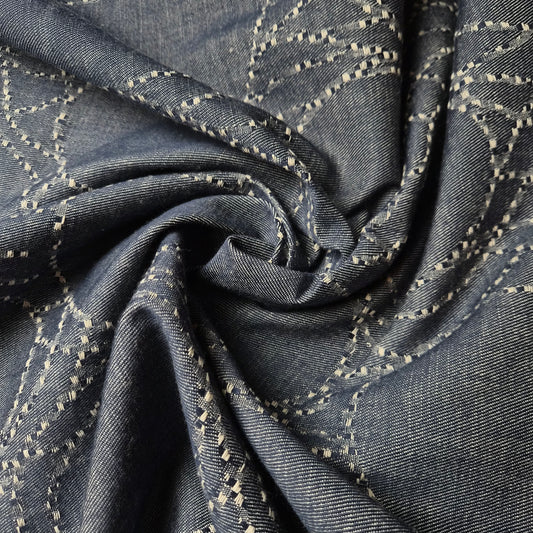 Meterware · Denim · Bestickt · Baumwolle · Abstrakt · Blau · 155 cm · 230 g/m²