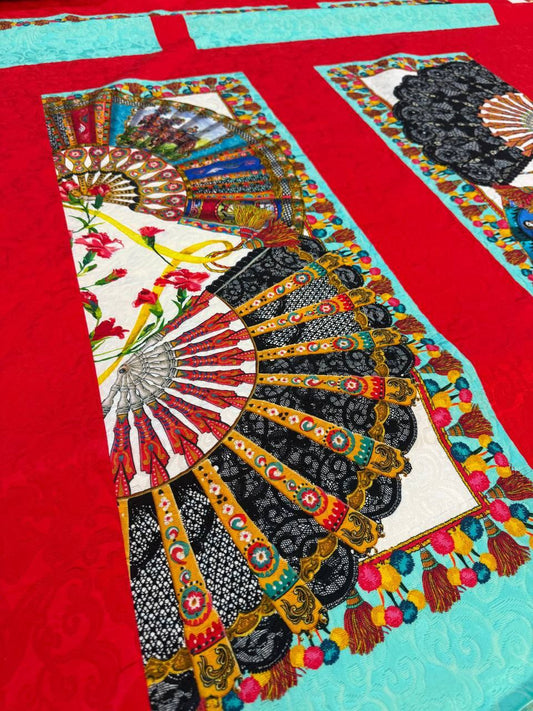 Panel Jacquard Baumwolle Viskose majolka rot bunt D&F 330 cm X 146